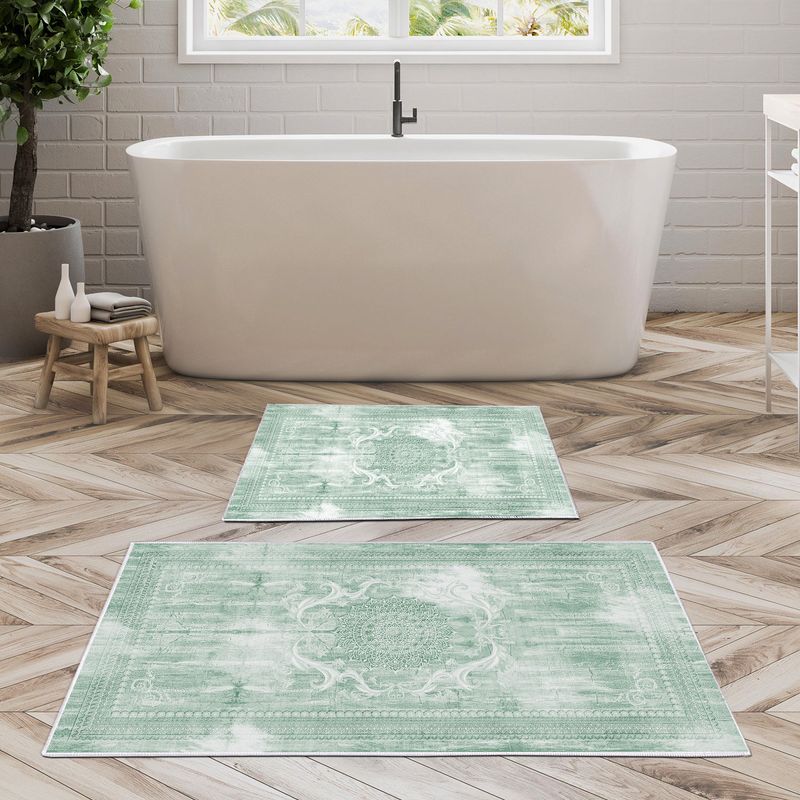 Casa si Gradina - Textile si covoare - Covoare - Covorase baie - Set covorase de baie, L'essentiel Maison, multicolor, 50x60 cm si 60x100 cm, 100% poliester, antiderapant, antibacterian, 299ANR1598 - Infinity.ro