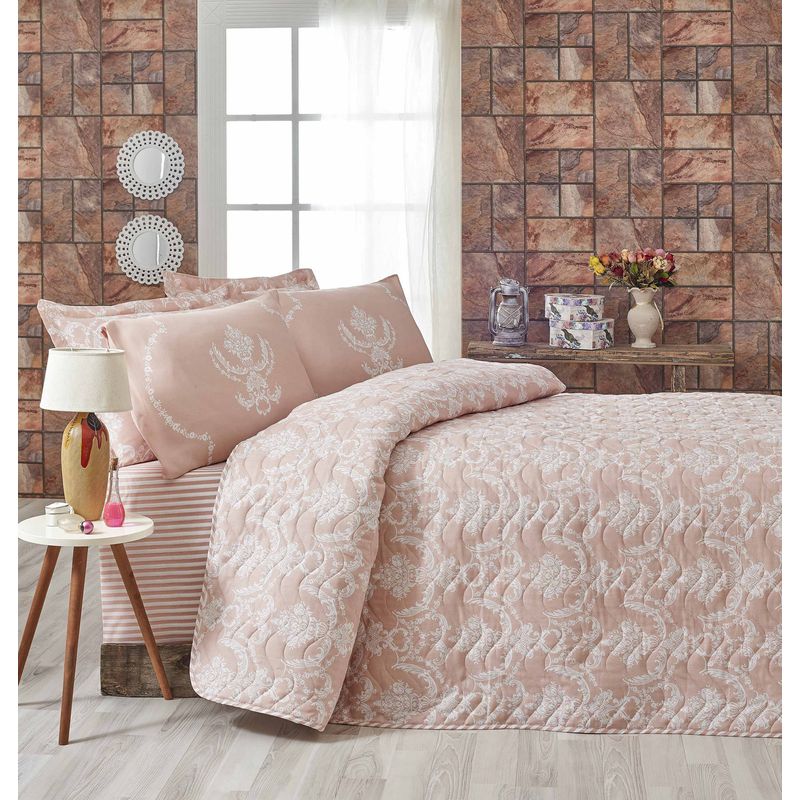 Casa si Gradina - Textile si covoare - Pături și cuverturi - Cuverturi - Set cuvertura matlasata dubla, L'essentiel Maison, pudra alb, 200x220 cm, bumbac poliester - Infinity.ro