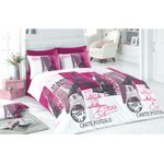 Casa si Gradina - Textile si covoare - Lenjerii de pat - Seturi de lenjerie - Set lenjerie pat dublu, L'essentiel Maison, alb fucsia negru, 200x220 cm, 100% bumbac ranforce - Infinity.ro