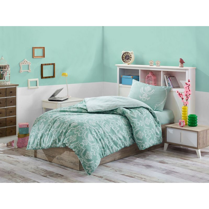 Casa si Gradina - Textile si covoare - Lenjerii de pat - Seturi de lenjerie - Set lenjerie pat single, L'essentiel Maison, verde marin alb, 160x220 cm, bumbac poliester - Infinity.ro