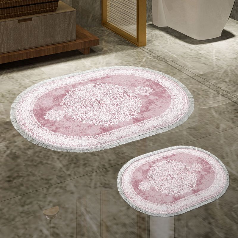 Casa si Gradina - Textile si covoare - Covoare - Covorase baie - Set covorase de baie, L'essentiel Maison, pudra, 50x60 cm si 60x100 cm, 100% poliester, antiderapant, 299ANR1662 - Infinity.ro