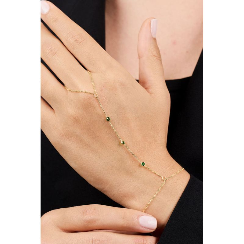 Fashion, accesorii si bijuterii - Femei - Bijuterii femei - Bratari femei - Bratara lant, Heliophilia, argint 925, piatra zircon, verde, marime universala - Infinity.ro