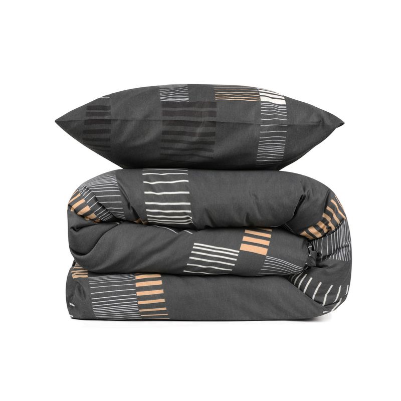 Casa si Gradina - Textile si covoare - Lenjerii de pat - Seturi de lenjerie - Set lenjerie de pat dublu, L'essentiel Maison, antracit auriu alb, 200x220 cm, 65% bumbac 35% poliester - Infinity.ro