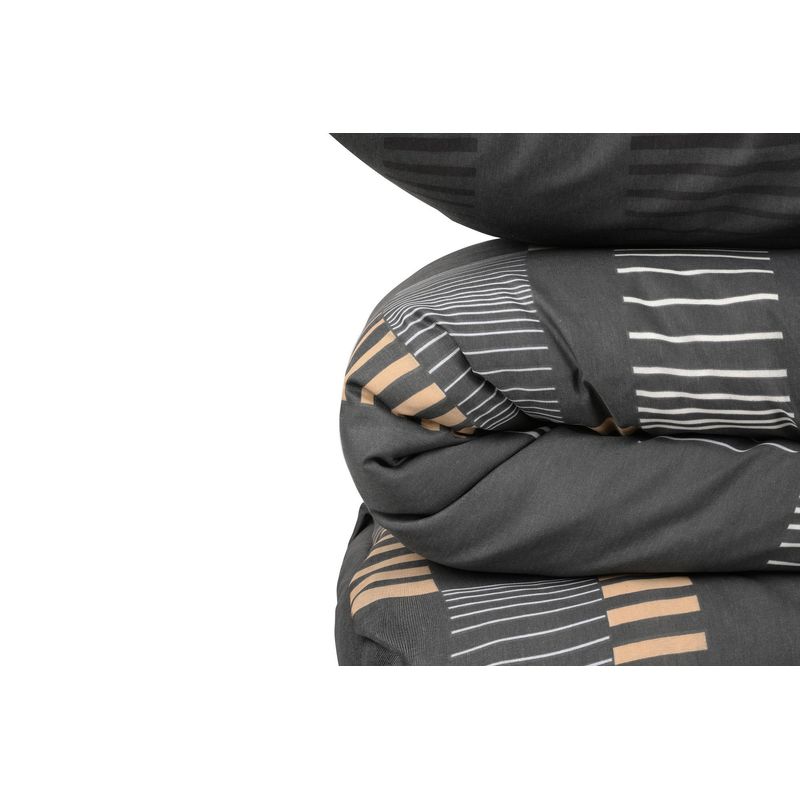 Casa si Gradina - Textile si covoare - Lenjerii de pat - Seturi de lenjerie - Set lenjerie de pat dublu, L'essentiel Maison, antracit auriu alb, 200x220 cm, 65% bumbac 35% poliester - Infinity.ro