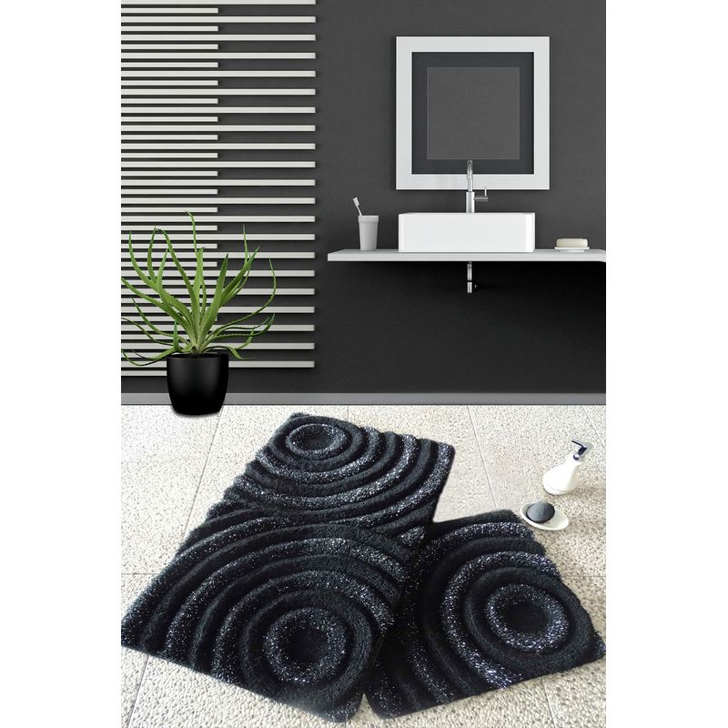 Casa si Gradina - Textile si covoare - Covoare - Covorase baie - Set covorase de baie, L'essentiel Maison, negru si antracit, 50x60 cm si 60x100 cm, 100% acrilic, antiderapant - Infinity.ro
