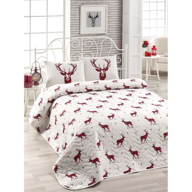 Casa si Gradina - Textile si covoare - Pături și cuverturi - Cuverturi - Set cuvertura pat dublu, L'essentiel Maison, rosu bordo si alb, 200x220 cm, bumbac si poliester - Infinity.ro