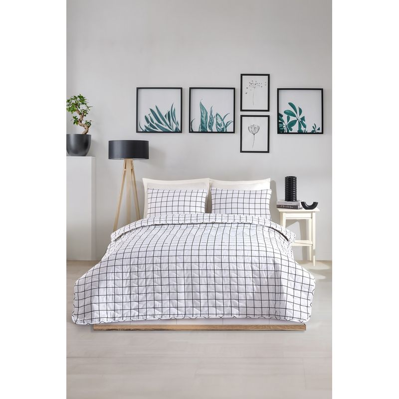 Casa si Gradina - Textile si covoare - Lenjerii de pat - Seturi de lenjerie - Set lenjerie pat dublu, L'essentiel Maison, negru alb, 200x220 cm, bumbac poliester, 143EPJ7554 - Infinity.ro