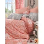 Casa si Gradina - Textile si covoare - Lenjerii de pat - Seturi de lenjerie - Set lenjerie de pat dubla, L'essentiel Maison, portocaliu alb gri, 200x220 cm, 100% bumbac ranforce - Infinity.ro