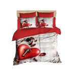 Casa si Gradina - Textile si covoare - Lenjerii de pat - Seturi de lenjerie - Set lenjerie de pat single, L'essentiel Maison, alb rosu maro, 160x220 cm, microsatina poliester si bumbac - Infinity.ro