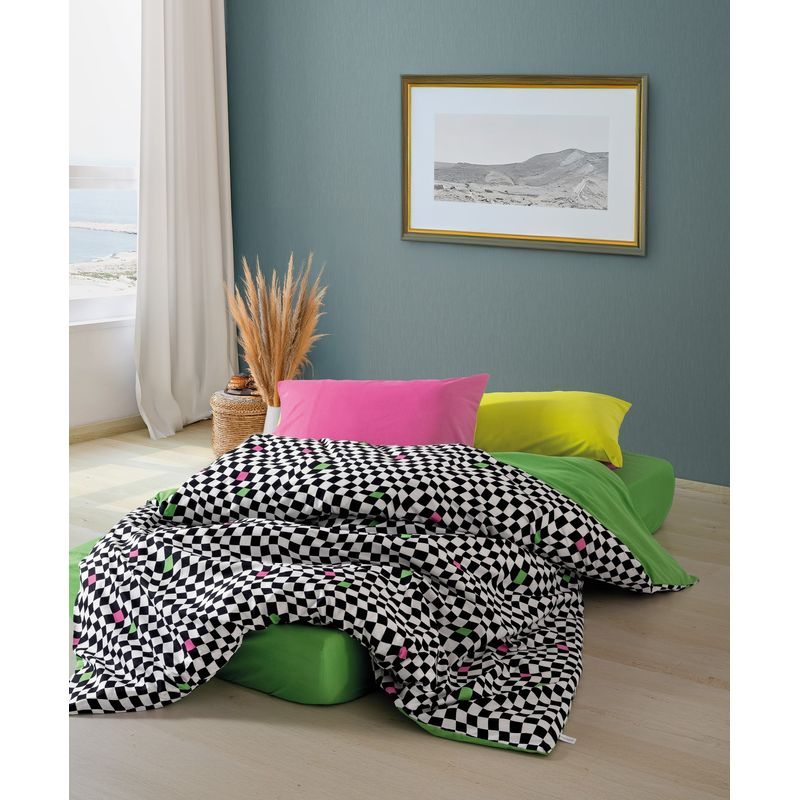 Casa si Gradina - Textile si covoare - Lenjerii de pat - Seturi de lenjerie - Set lenjerie pat dublu, L'essentiel Maison, verde alb negru, 200x220 cm, 100% bumbac ranforce - Infinity.ro