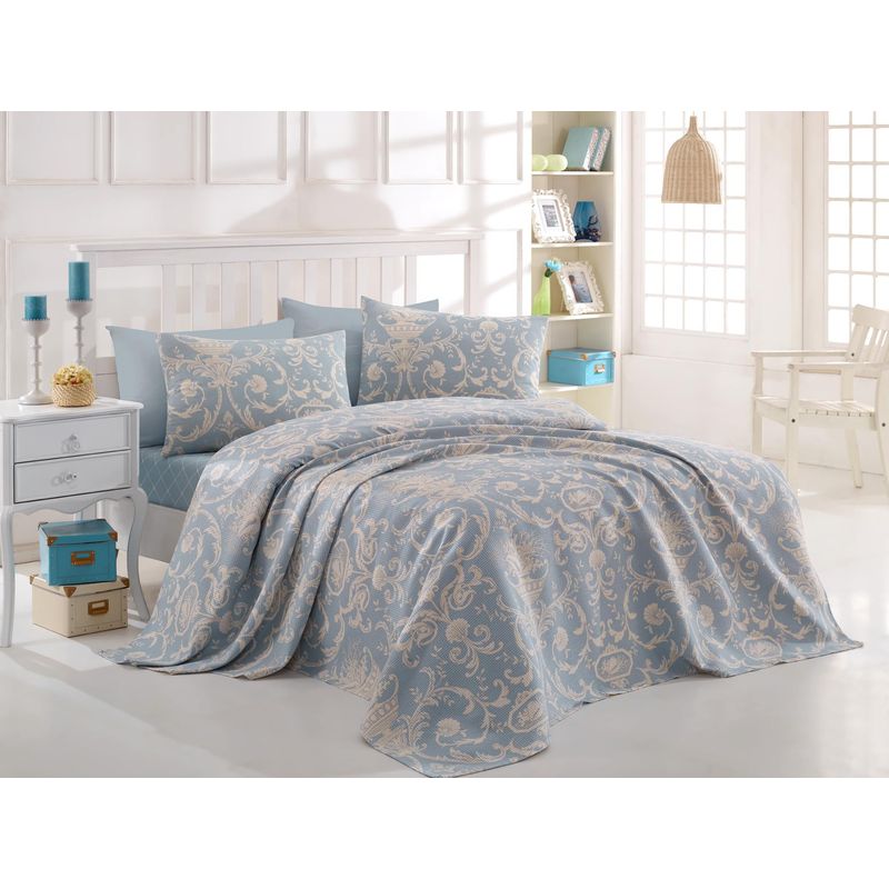Casa si Gradina - Textile si covoare - Pături și cuverturi - Cuverturi - Cuvertura de pat dubla, L'essentiel Maison, albastru crem, 200x235 cm, 100% bumbac - Infinity.ro