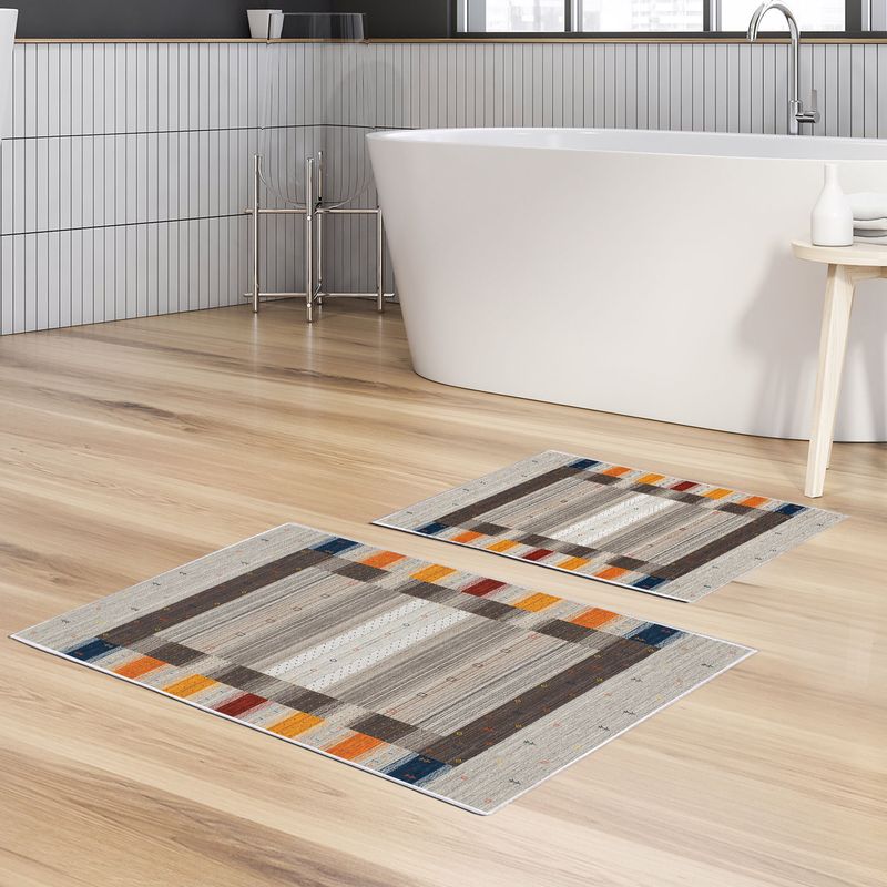 Casa si Gradina - Textile si covoare - Covoare - Covorase baie - Set covorase de baie, L'essentiel Maison, multicolor, 50x60 cm si 60x100 cm, 100% poliester, antiderapant, 299ANR1617 - Infinity.ro