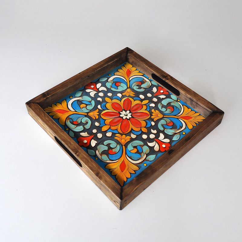 Casa si Gradina - Bucatarie si vesela - Ustensile bucatarie - Tavi servire - Tava servire, Aberto Design, lemn masiv, multicolor, 35x35x4 cm, 799EVL1153 - Infinity.ro