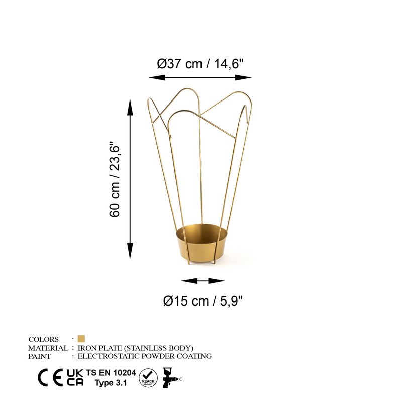 Casa si Gradina - Decoratiuni - Obiecte decorative - Suporturi umbrele - Suport umbrele decorativ, Aberto Design, metal, auriu, 37x60 cm - Infinity.ro