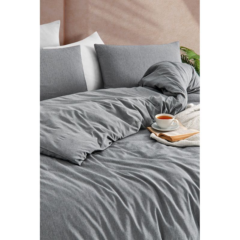 Casa si Gradina - Textile si covoare - Lenjerii de pat - Seturi de lenjerie - Set lenjerie pat single, L'essentiel Maison, antracit, 70% bumbac 30% poliester, husa pilota 160x220 cm, cearceaf 160x240 cm, fata perna 50x70 cm - Infinity.ro