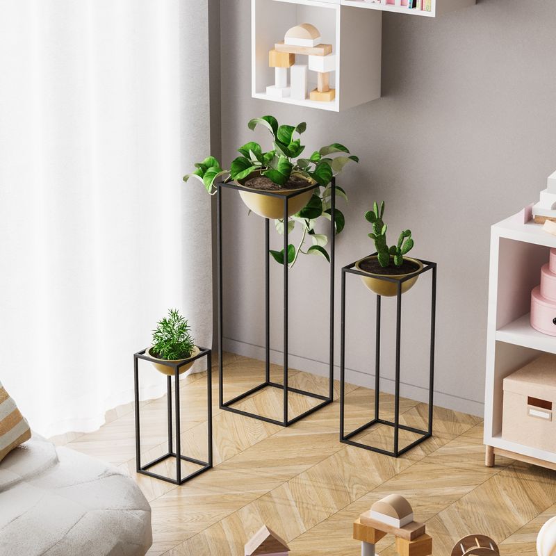 Casa si Gradina - Gradinarit si plante - Plante si ghivece - Ghivece si suporturi - Set ghivece decorative, Aberto Design, metal, negru auriu, 3 bucati - Infinity.ro