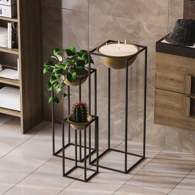 Casa si Gradina - Gradinarit si plante - Plante si ghivece - Ghivece si suporturi - Set ghivece decorative, Aberto Design, metal, negru auriu, 3 bucati - Infinity.ro