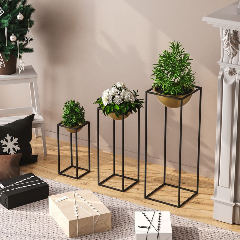 Casa si Gradina - Gradinarit si plante - Plante si ghivece - Ghivece si suporturi - Set ghivece decorative, Aberto Design, metal, negru auriu, 3 bucati - Infinity.ro