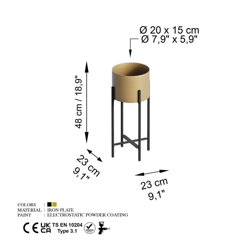 Casa si Gradina - Gradinarit si plante - Plante si ghivece - Ghivece si suporturi - Ghiveci decorativ, Aberto Design, metal, negru auriu, 23x23x48 cm - Infinity.ro