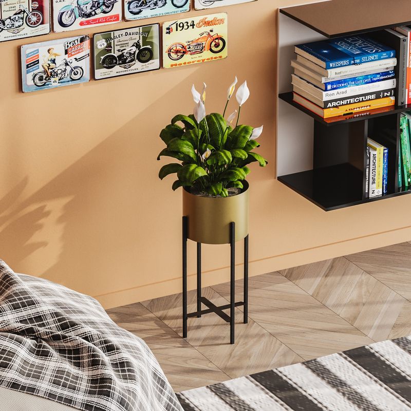 Casa si Gradina - Gradinarit si plante - Plante si ghivece - Ghivece si suporturi - Ghiveci decorativ, Aberto Design, metal, negru auriu, 23x23x48 cm - Infinity.ro