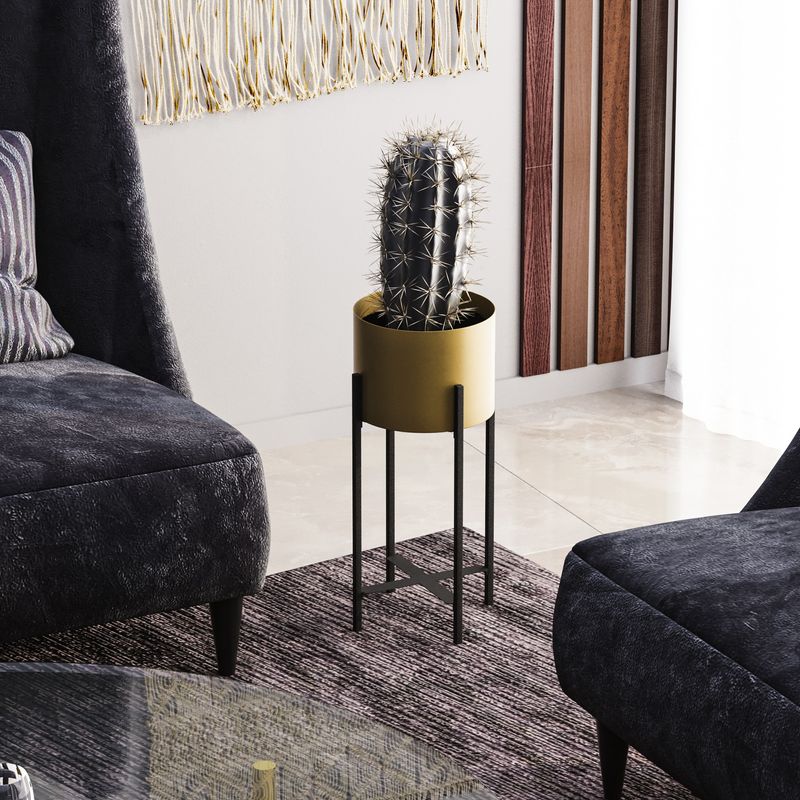 Casa si Gradina - Gradinarit si plante - Plante si ghivece - Ghivece si suporturi - Ghiveci decorativ, Aberto Design, metal, negru auriu, 23x23x48 cm - Infinity.ro