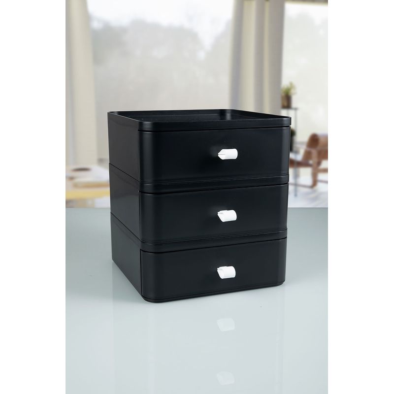 Casa si Gradina - Mobilier - Organizare si depozitare - Cutii depozitare - Cutie depozitare machiaj, Aberto Design, plastic, negru, 20x20x22 cm - Infinity.ro