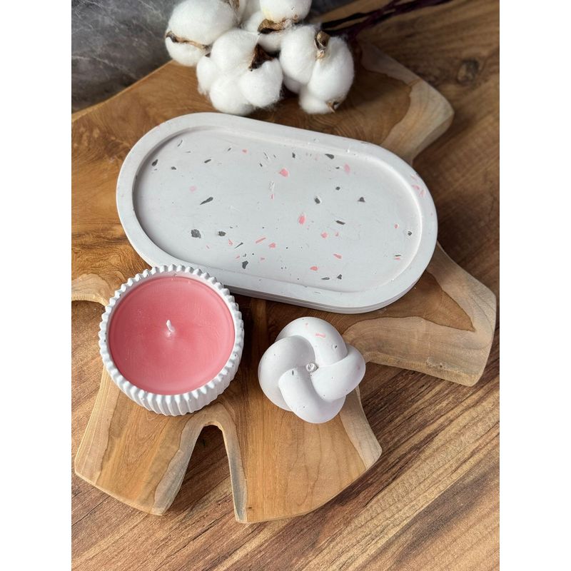 Casa si Gradina - Decoratiuni - Aromaterapie si lumanari - Lumanari si candele - Set lumanari, Aberto Design, beton, roz si alb, 8x8x4 cm, 3 piese - Infinity.ro