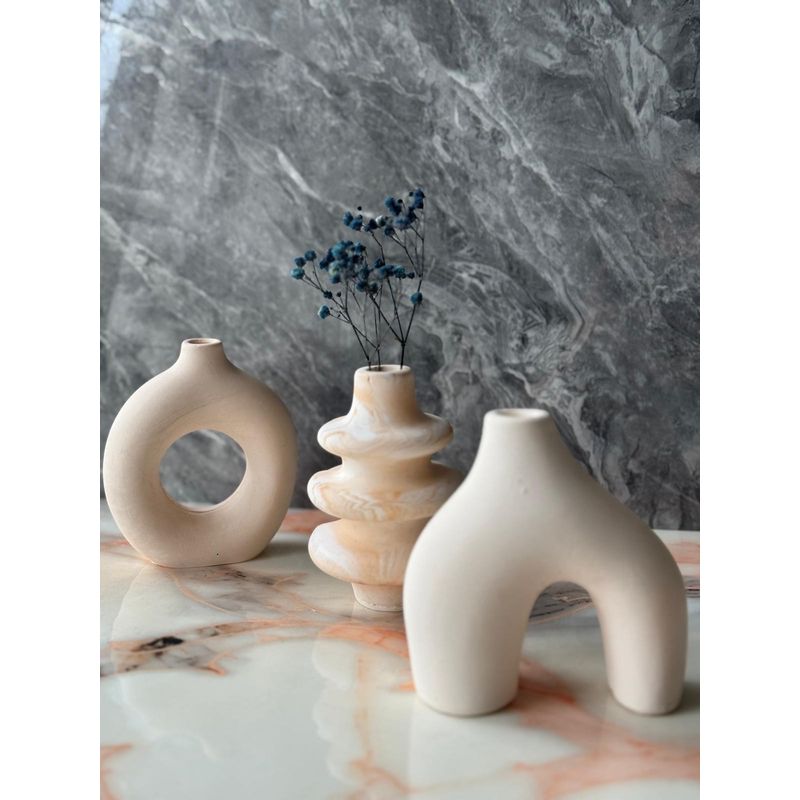 Casa si Gradina - Decoratiuni - Obiecte decorative - Vaze si boluri decorative - Set vaze decorative, Aberto Design, beton, bej, 8x8x10 cm (3 piese) - Infinity.ro