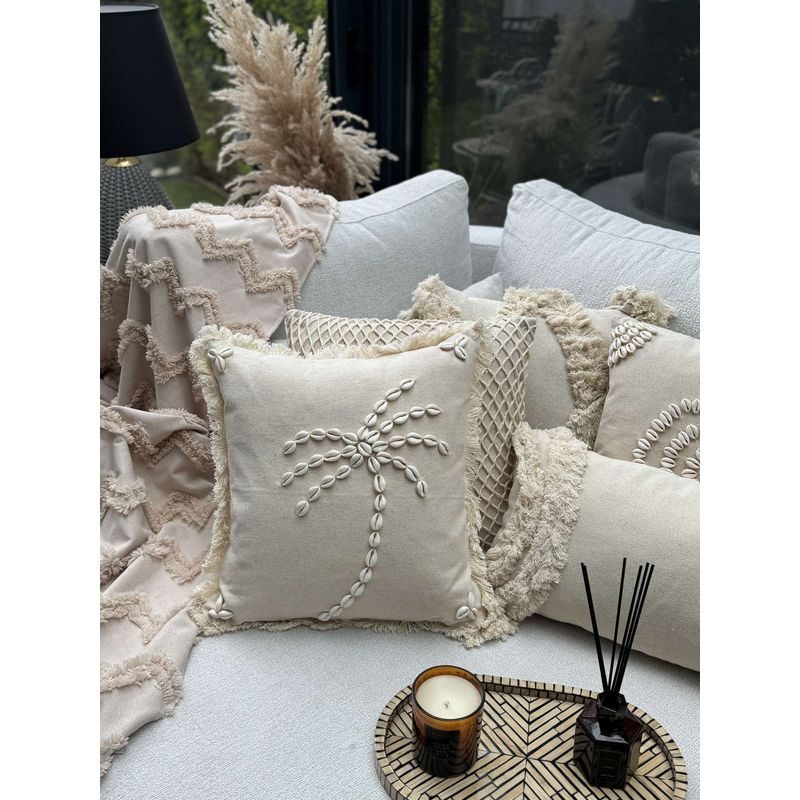 Casa si Gradina - Textile si covoare - Lenjerii de pat - Fete de perna - Husa perna decorativa, Aberto Design, bej, 43x43 cm, 50% bumbac, 50% scoica, lavabila la masina - Infinity.ro