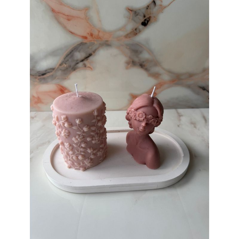 Casa si Gradina - Decoratiuni - Aromaterapie si lumanari - Lumanari si candele - Set lumanari decorative, Aberto Design, beton, roz si alb, 3 piese - Infinity.ro
