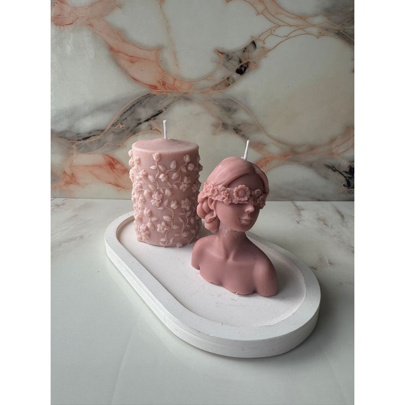 Casa si Gradina - Decoratiuni - Aromaterapie si lumanari - Lumanari si candele - Set lumanari decorative, Aberto Design, beton, roz si alb, 3 piese - Infinity.ro