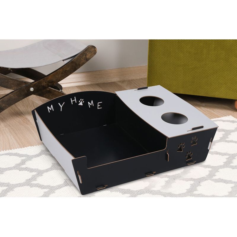 Petshop - Accesorii petshop - Culcusuri si custi - Culcusuri si saltele - Pat pentru pisici, Aberto Design, mdf, negru si alb, 60x40x15 cm - Infinity.ro