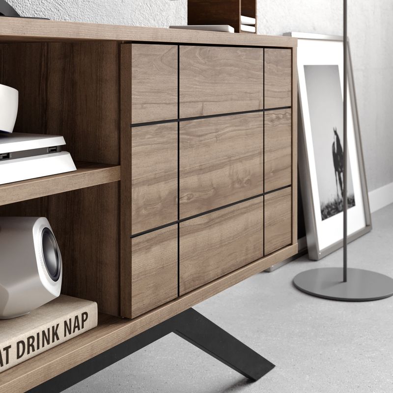 Casa si Gradina - Mobilier - Comode si corpuri - Comode - Comoda tv, Hanah Home, pal melaminat, negru si nuc, 130x58.6x38.6 cm - Infinity.ro