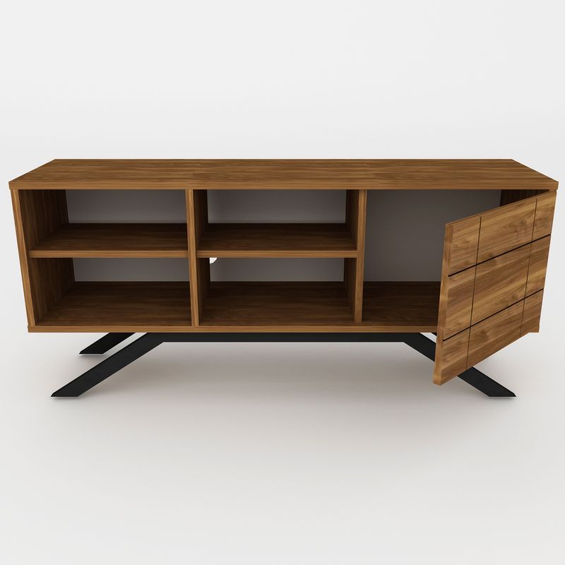 Casa si Gradina - Mobilier - Comode si corpuri - Comode - Comoda tv, Hanah Home, pal melaminat, negru si nuc, 130x58.6x38.6 cm - Infinity.ro