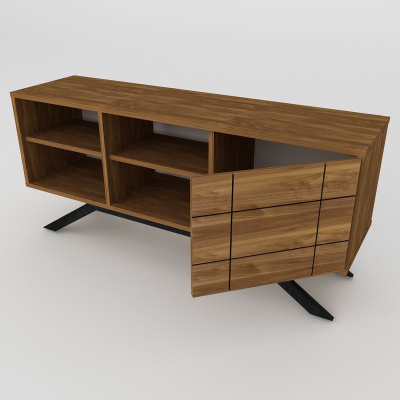 Casa si Gradina - Mobilier - Comode si corpuri - Comode - Comoda tv, Hanah Home, pal melaminat, negru si nuc, 130x58.6x38.6 cm - Infinity.ro