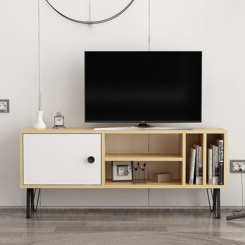Casa si Gradina - Mobilier - Comode si corpuri - Comode - Comoda tv, Hanah Home, pal melaminat, stejar si alb, 120x25x51.6 cm - Infinity.ro