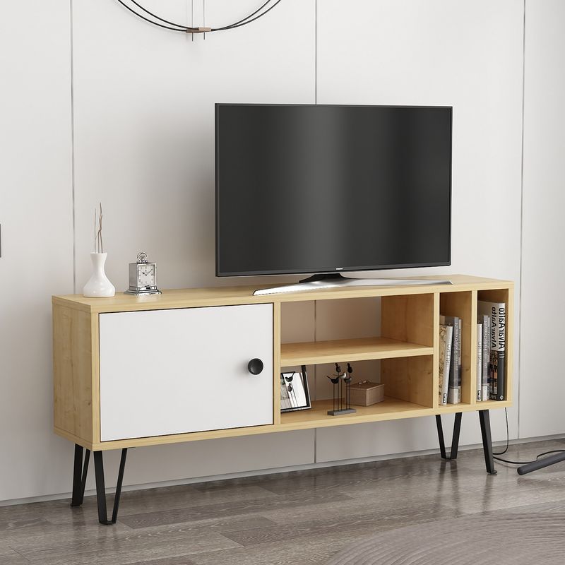 Casa si Gradina - Mobilier - Comode si corpuri - Comode - Comoda tv, Hanah Home, pal melaminat, stejar si alb, 120x25x51.6 cm - Infinity.ro