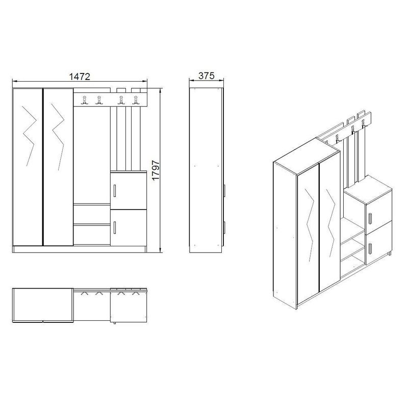 Casa si Gradina - Mobilier - Organizare si depozitare - Cuiere - Cuier, Hanah Home, pal melaminat, alb, 147.2x37.5x179.7 cm - Infinity.ro