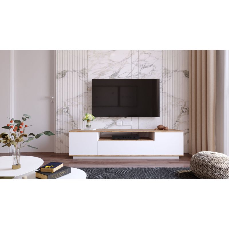 Casa si Gradina - Mobilier - Comode si corpuri - Comode - Comoda tv, Hanah Home, pal melaminat, pin atlantic si alb, 180x44.5x44.6 cm - Infinity.ro