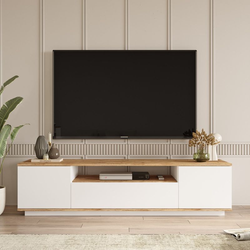 Casa si Gradina - Mobilier - Comode si corpuri - Comode - Comoda tv, Hanah Home, pal melaminat, pin atlantic si alb, 180x44.5x44.6 cm - Infinity.ro