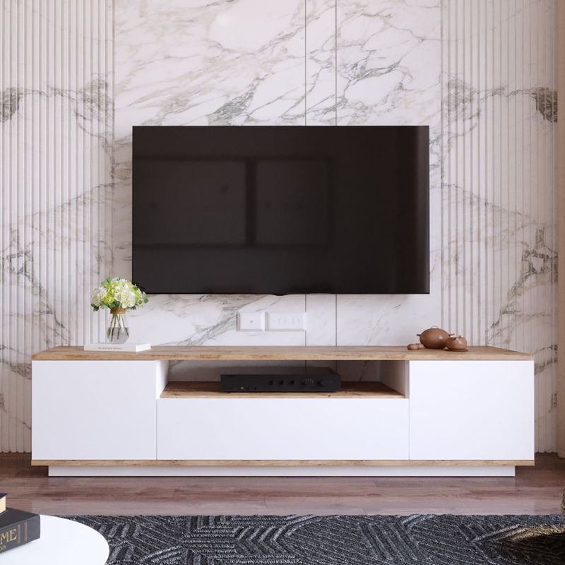 Casa si Gradina - Mobilier - Comode si corpuri - Comode - Comoda tv, Hanah Home, pal melaminat, pin atlantic si alb, 180x44.5x44.6 cm - Infinity.ro