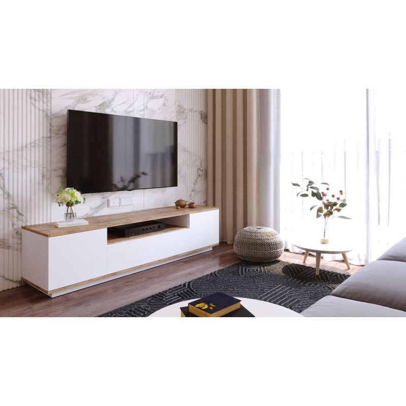 Casa si Gradina - Mobilier - Comode si corpuri - Comode - Comoda tv, Hanah Home, pal melaminat, pin atlantic si alb, 180x44.5x44.6 cm - Infinity.ro