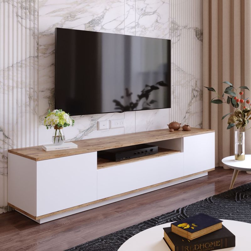 Casa si Gradina - Mobilier - Comode si corpuri - Comode - Comoda tv, Hanah Home, pal melaminat, pin atlantic si alb, 180x44.5x44.6 cm - Infinity.ro