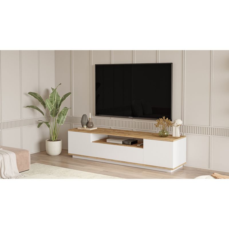 Casa si Gradina - Mobilier - Comode si corpuri - Comode - Comoda tv, Hanah Home, pal melaminat, pin atlantic si alb, 180x44.5x44.6 cm - Infinity.ro