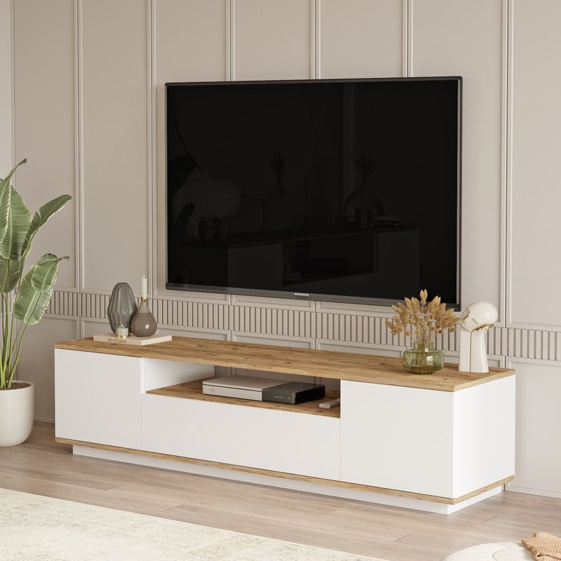 Casa si Gradina - Mobilier - Comode si corpuri - Comode - Comoda tv, Hanah Home, pal melaminat, pin atlantic si alb, 180x44.5x44.6 cm - Infinity.ro