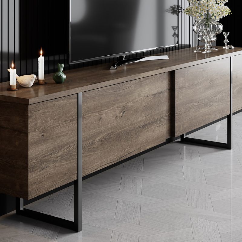 Casa si Gradina - Mobilier - Comode si corpuri - Comode - Comoda tv, Hanah Home, pal melaminat, nuc si negru, 180x30x50 cm - Infinity.ro