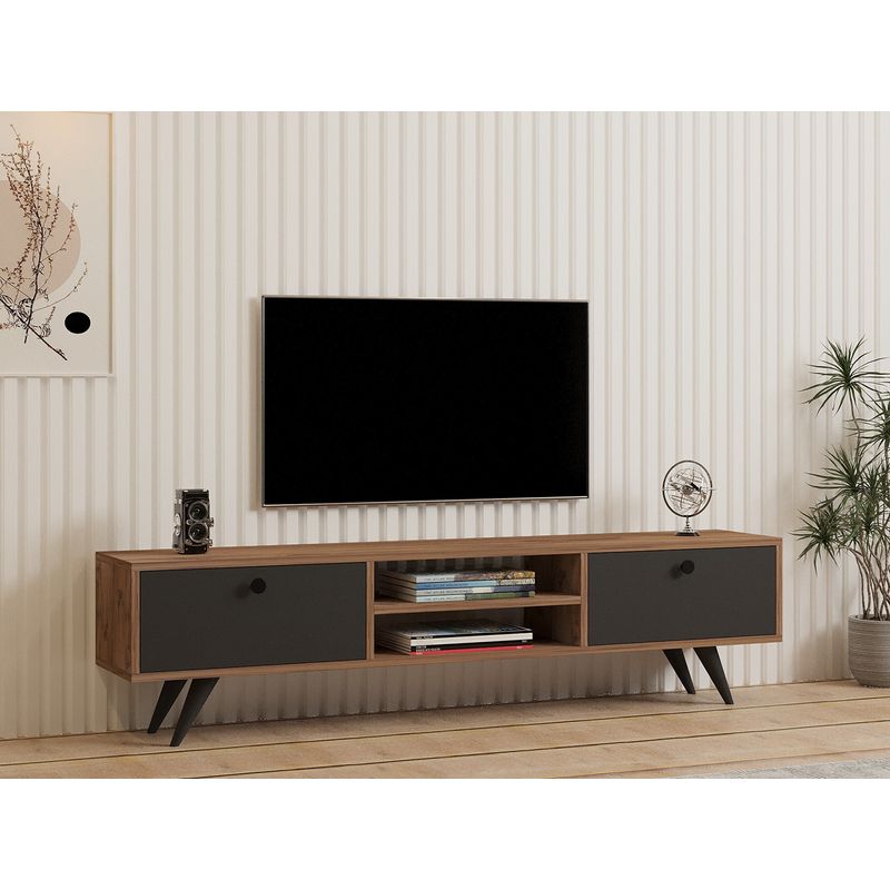 Casa si Gradina - Mobilier - Comode si corpuri - Console - Comoda tv, Hanah Home, pal melaminat, pin atlantic si antracit, 160x37x29.6 cm - Infinity.ro