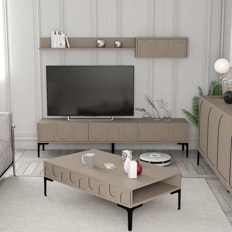 Casa si Gradina - Mobilier - Seturi de mobilier - Seturi living - Set mobilier living, Hanah Home, pal melaminat, atlas si negru, 180x42x35 cm - Infinity.ro