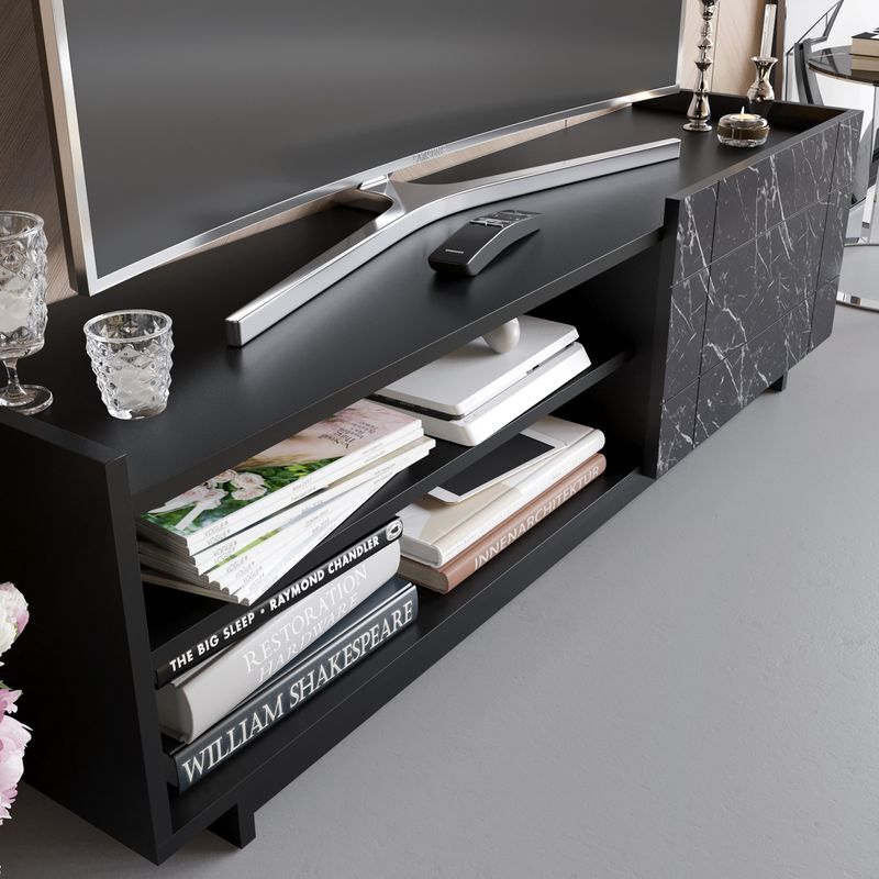 Casa si Gradina - Mobilier - Comode si corpuri - Console - Comoda tv, Hanah Home, pal melaminat, negru marmura, 140x41.4x37.1 cm - Infinity.ro