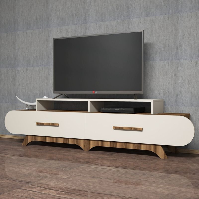 Casa si Gradina - Mobilier - Comode si corpuri - Comode - Comoda tv, Hanah Home, pal melaminat, nuc si crem, 205x50x36.8 cm - Infinity.ro